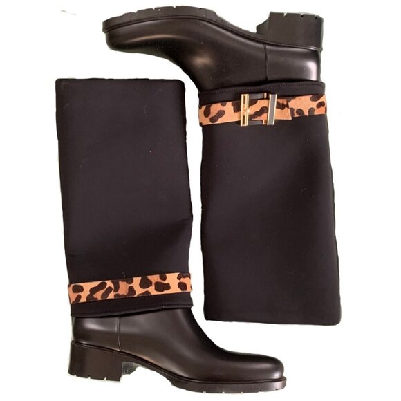 Loriblu Black Knee High Boots with Calf Skin Cheetah Print Buckle Detail Size 10 - Picture 2 of 11